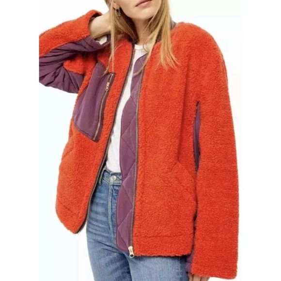 M FREE PEOPLE Rivington Sherpa Bomber Jacket Chili - Picture 2 of 9